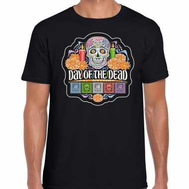 Day of the dead / dag doden halloween verkleed t shirt / kostuum zwart heren
