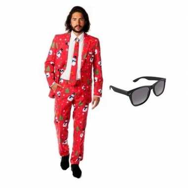 Heren kostuum kerst maat 54 (2xl) gratis zonnebril