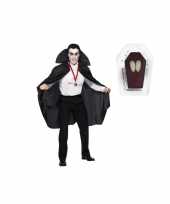 Dracula cape zwart inclusief hoektanden volwassen