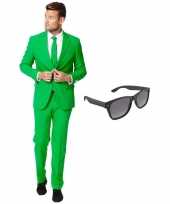 Groen heren kostuum maat 56 xxxl gratis zonnebril