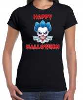 Happy halloween blauwe halloween clown verkleed t-shirt zwart dames