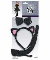 Katten poezen verkleedkostuum kinderen zwart 3 delig
