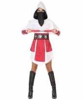 Ninja vechter verkleed jurk kostuum wit rood dames
