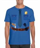 Politie uniform kostuum t shirt blauw heren