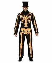 Zwart oranje skelet verkleed kostuum heren