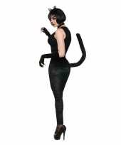 Zwarte katten pak kostuum velours legging kattenstaart